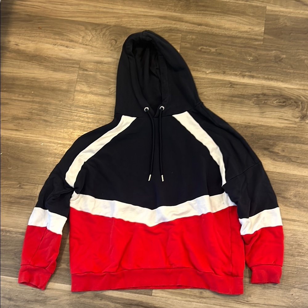 Divided Colorblock Hoodie - Red, Black, and White